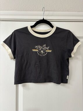 Rip Curl Black Crop Tee with Cream Trim and Yellow Accent